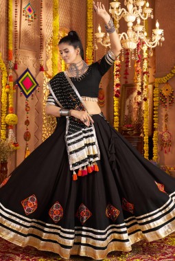 Black Viscose Rayon Thread Embroidered Navratri Chaniya Choli