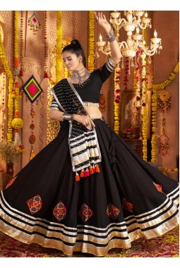 Black Viscose Rayon Thread Embroidered Navratri Chaniya Choli