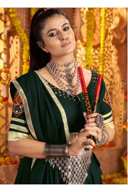 Green Viscose Rayon Thread Embroidered Navratri Chaniya Choli