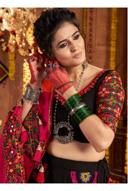 Black Viscose Mirror Embroidered Navratri Chaniya Choli