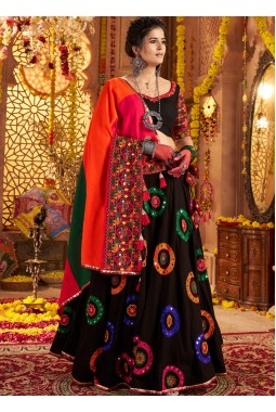 Black Viscose Mirror Embroidered Navratri Chaniya Choli