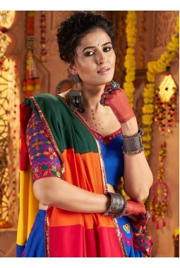 Royal Blue Viscose Cotton Embroidered Navratri Chaniya Choli