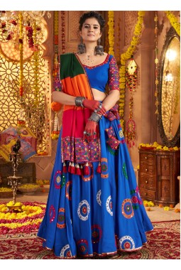 Royal Blue Viscose Cotton Embroidered Navratri Chaniya Choli