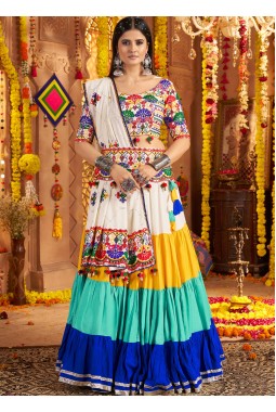 Multi Color Viscose Cotton Thread Mirror Work Navratri Chaniya Choli