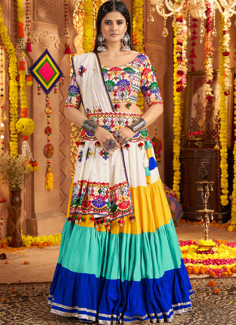 Multi Color Viscose Cotton Thread Mirror Work Navratri Chaniya Choli Multi Color Viscose Cotton Thread Mirror Work Navratri Chaniya Choli