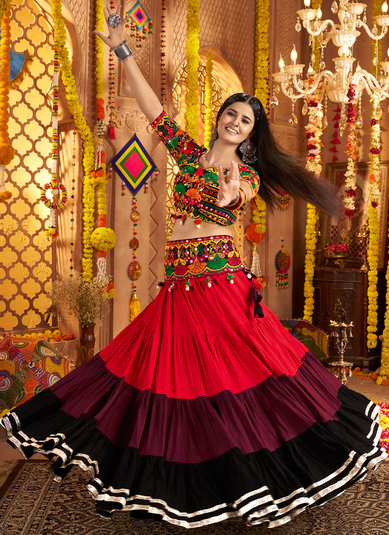 Multi Color Viscose Cotton Thread Work Navratri Chaniya Choli Multi Color Viscose Cotton Thread Work Navratri Chaniya Choli