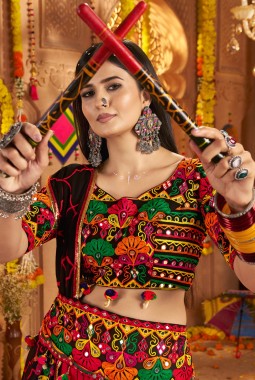 Multi Color Viscose Cotton Thread Work Navratri Chaniya Choli