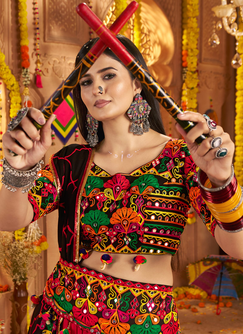 Multi Color Viscose Cotton Thread Work Navratri Chaniya Choli Multi Color Viscose Cotton Thread Work Navratri Chaniya Choli