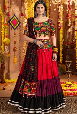 Multi Color Viscose Cotton Thread Work Navratri Chaniya Choli