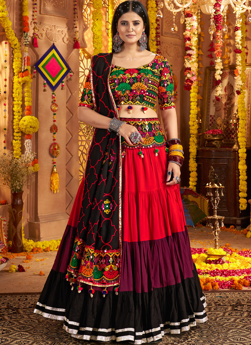 Multi Color Viscose Cotton Thread Work Navratri Chaniya Choli Multi Color Viscose Cotton Thread Work Navratri Chaniya Choli