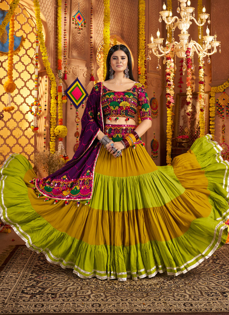 Multi Color Viscose Cotton Mirror Work Navratri Chaniya Choli Multi Color Viscose Cotton Mirror Work Navratri Chaniya Choli