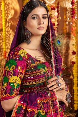 Multi Color Viscose Cotton Mirror Work Navratri Chaniya Choli