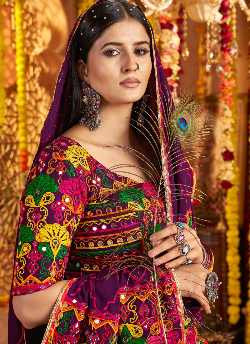 Multi Color Viscose Cotton Mirror Work Navratri Chaniya Choli Multi Color Viscose Cotton Mirror Work Navratri Chaniya Choli
