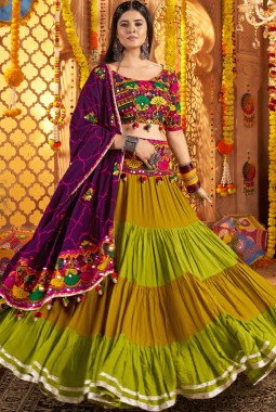 Multi Color Viscose Cotton Mirror Work Navratri Chaniya Choli