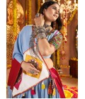 Light Blue Viscose Cotton Thread Embroidered Navratri Chaniya Choli
