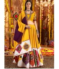 Mustard Yellow Viscose Cotton Thread Embroidered Navratri Chaniya Choli
