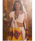 White Viscose Cotton Thread Embroidered Navratri Chaniya Choli