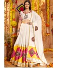 White Viscose Cotton Thread Embroidered Navratri Chaniya Choli