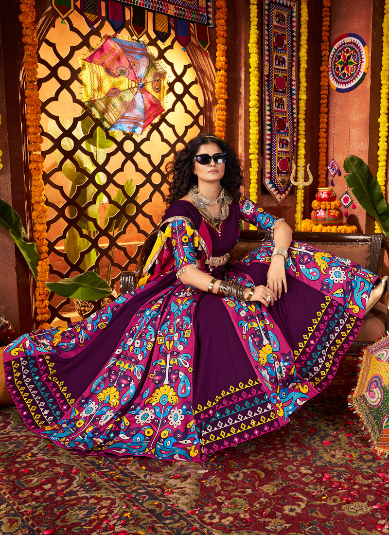 Purple Viscose Cotton Multi Thread Navratri Chaniya Choli