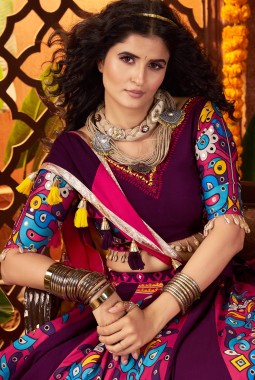 Purple Viscose Cotton Multi Thread Navratri Chaniya Choli