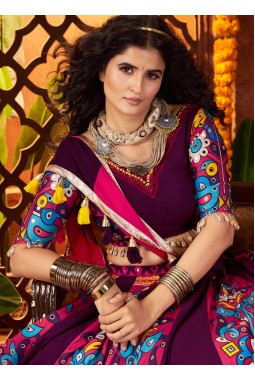 Purple Viscose Cotton Multi Thread Navratri Chaniya Choli