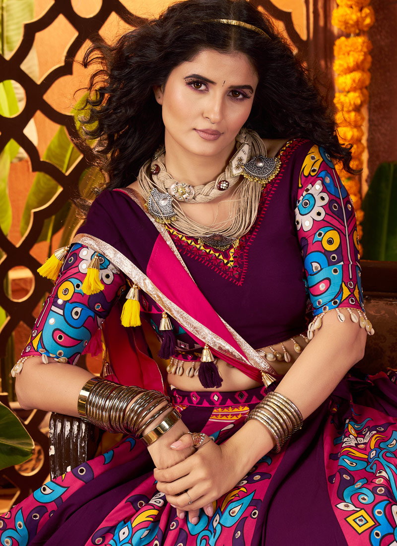 Purple Viscose Cotton Multi Thread Navratri Chaniya Choli