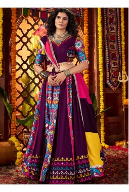 Purple Viscose Cotton Multi Thread Navratri Chaniya Choli