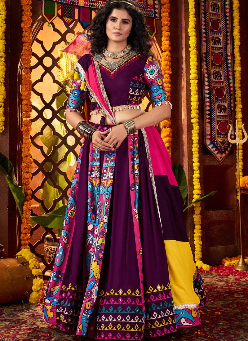 Purple Viscose Cotton Multi Thread Navratri Chaniya Choli