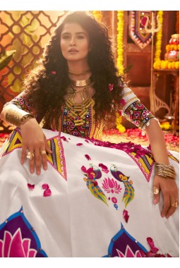 White Gajji Silk Mirror Work Navratri Chaniya Choli