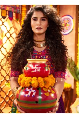 Multi Color Gajji Silk Digital Print Navratri Chaniya Choli