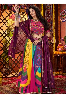 Multi Color Gajji Silk Digital Print Navratri Chaniya Choli