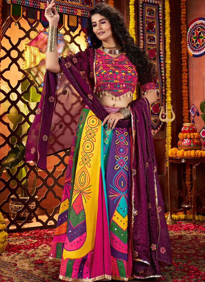 Multi Color Gajji Silk Digital Print Navratri Chaniya Choli Multi Color Gajji Silk Digital Print Navratri Chaniya Choli