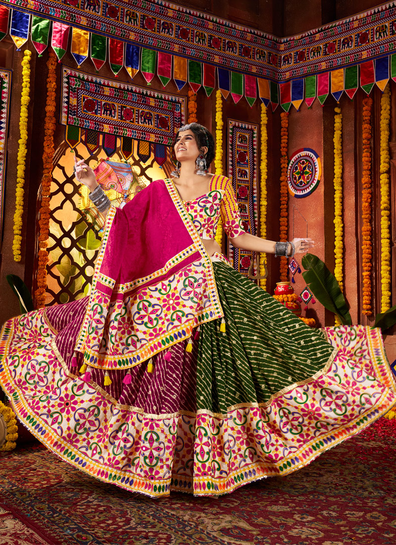 Multi Color Viscose Cotton Thread Embroidered Navratri Chaniya Choli Multi Color Viscose Cotton Thread Embroidered Navratri Chaniya Choli