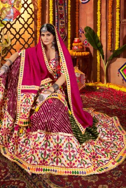 Multi Color Viscose Cotton Thread Embroidered Navratri Chaniya Choli