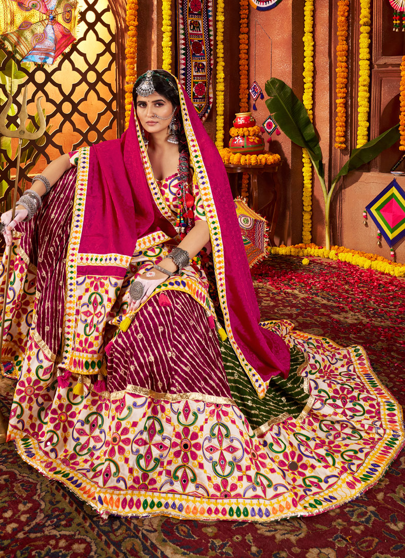 Multi Color Viscose Cotton Thread Embroidered Navratri Chaniya Choli Multi Color Viscose Cotton Thread Embroidered Navratri Chaniya Choli