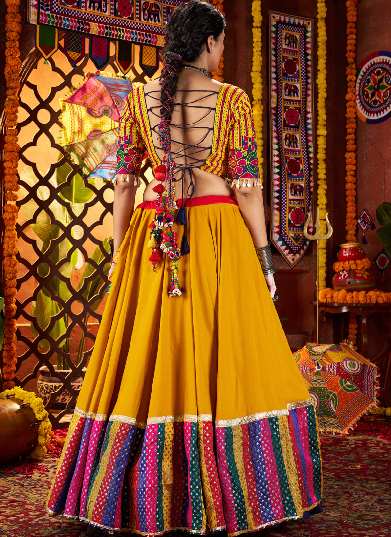 Multi Color Viscose Cotton Mirror Embroidered Navratri Chaniya Choli Multi Color Viscose Cotton Mirror Embroidered Navratri Chaniya Choli