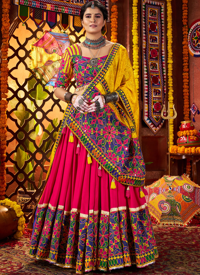 Multi Color Viscose Cotton Mirror Embroidered Navratri Chaniya Choli Multi Color Viscose Cotton Mirror Embroidered Navratri Chaniya Choli