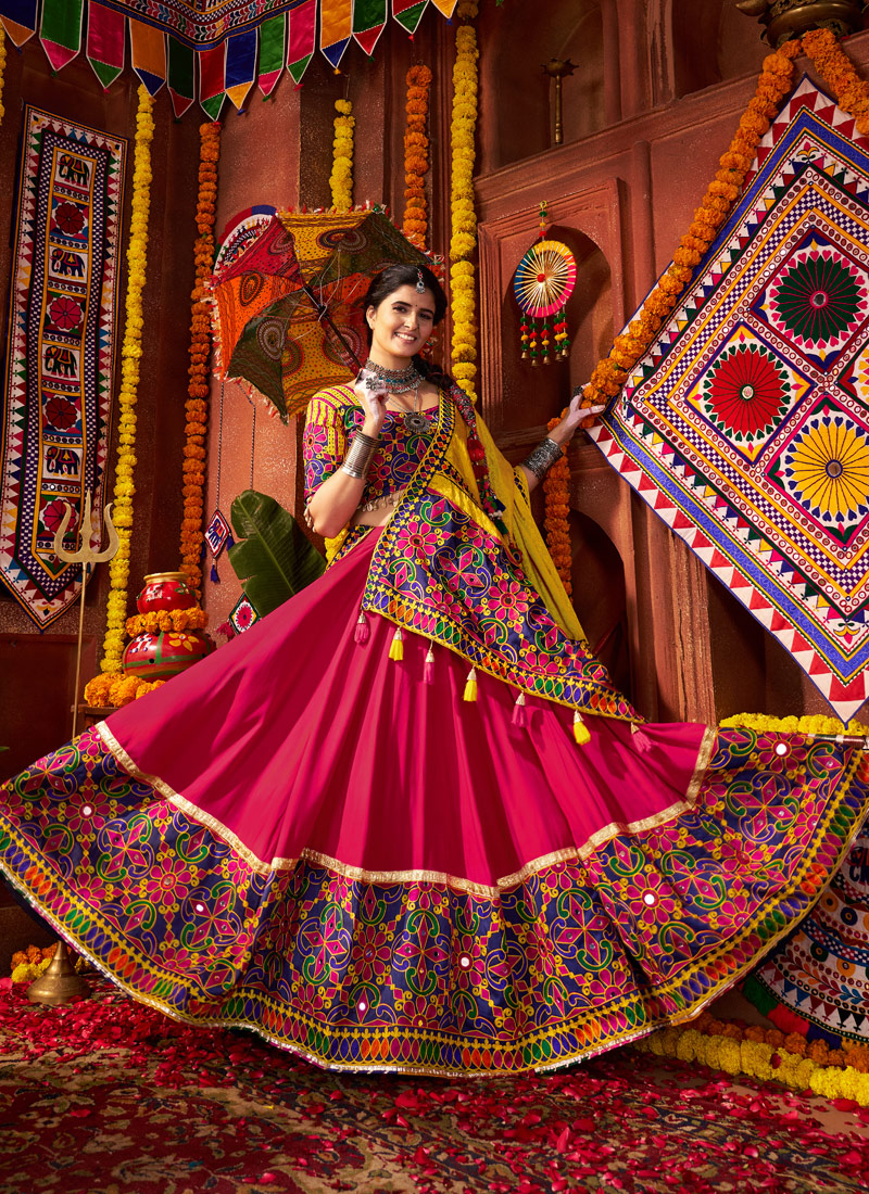 Multi Color Viscose Cotton Mirror Embroidered Navratri Chaniya Choli Multi Color Viscose Cotton Mirror Embroidered Navratri Chaniya Choli