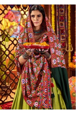 Fluorescent Silk Thread Embroidered Navratri Chaniya Choli