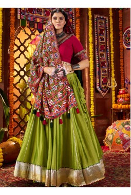 Fluorescent Silk Thread Embroidered Navratri Chaniya Choli