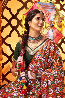 White Silk Mirror Embroidered Navratri Chaniya Choli