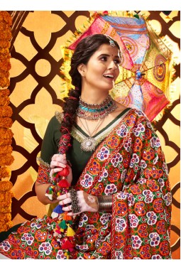 White Silk Mirror Embroidered Navratri Chaniya Choli