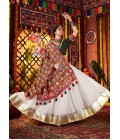 White Silk Mirror Embroidered Navratri Chaniya Choli
