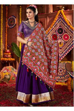 Purple Silk Thread Embroidered Navratri Chaniya Choli