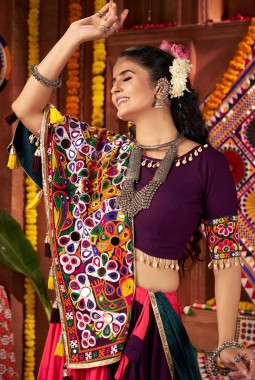 Multi Color Viscose Cotton Thread With Mirror Work Navratri Chaniya Choli