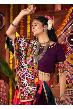 Multi Color Viscose Cotton Thread With Mirror Work Navratri Chaniya Choli