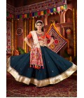 Teal Blue Viscose Cotton Mirror Kutchi Work Navratri Chaniya Choli