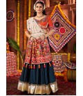 Teal Blue Viscose Cotton Mirror Kutchi Work Navratri Chaniya Choli