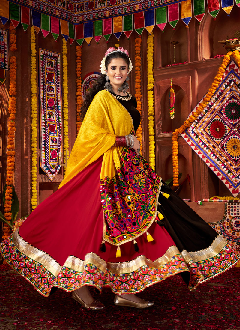 Multi Color Viscose Cotton Thread With Mirror Work Navratri Chaniya Choli Multi Color Viscose Cotton Thread With Mirror Work Navratri Chaniya Choli