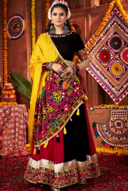 Multi Color Viscose Cotton Thread With Mirror Work Navratri Chaniya Choli